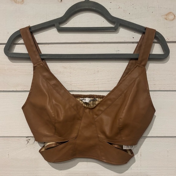 Zara Brown Faux Leather Crop Top in size small - Picture 2 of 6